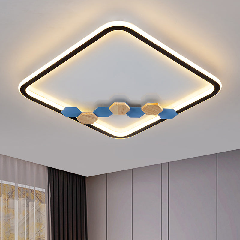 Round/Square Parlor Flush Lamp Acrylic LED Minimalist Ceiling Mounted Light with Leaf/Geometric Deco in Black Clearhalo 'Ceiling Lights' 'Close To Ceiling Lights' 'Close to ceiling' 'Flush mount' Lighting' 1709602