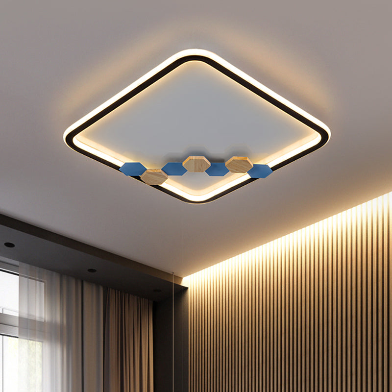 Round/Square Parlor Flush Lamp Acrylic LED Minimalist Ceiling Mounted Light with Leaf/Geometric Deco in Black Clearhalo 'Ceiling Lights' 'Close To Ceiling Lights' 'Close to ceiling' 'Flush mount' Lighting' 1709603