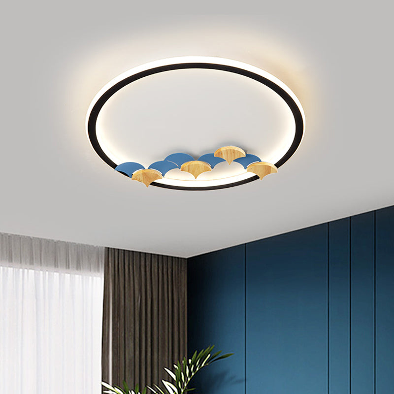 Round/Square Parlor Flush Lamp Acrylic LED Minimalist Ceiling Mounted Light with Leaf/Geometric Deco in Black Black Round Leaf Clearhalo 'Ceiling Lights' 'Close To Ceiling Lights' 'Close to ceiling' 'Flush mount' Lighting' 1709606