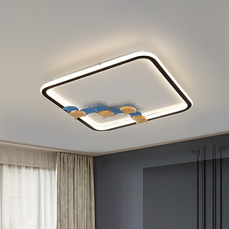 Round/Square Parlor Flush Lamp Acrylic LED Minimalist Ceiling Mounted Light with Leaf/Geometric Deco in Black Clearhalo 'Ceiling Lights' 'Close To Ceiling Lights' 'Close to ceiling' 'Flush mount' Lighting' 1709611