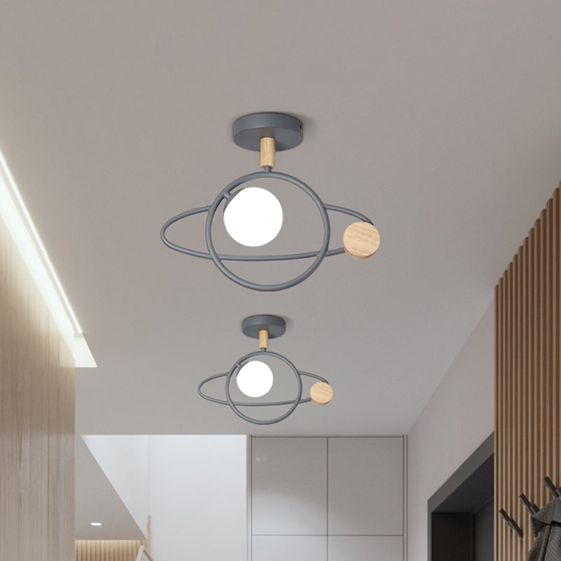 Grey Planet Orbit Semi Flush Contemporary 1 Head Metallic Ceiling Mounted Fixture Grey Clearhalo 'Ceiling Lights' 'Close To Ceiling Lights' 'Close to ceiling' 'Semi-flushmount' Lighting' 1709618