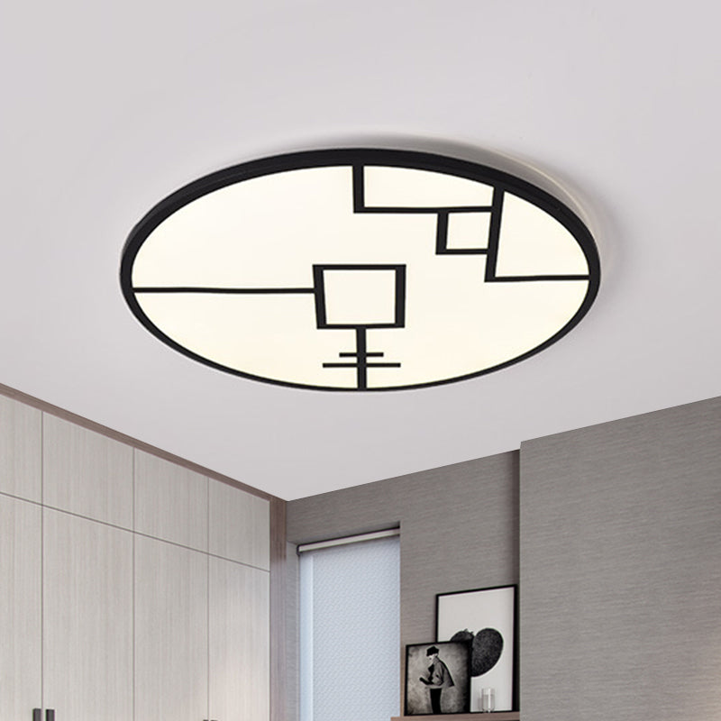 Modernist Round Ceiling Mounted Light Metal Living Room LED Flush Mount Fixture in Black/White with Geometric Pattern Black Clearhalo 'Ceiling Lights' 'Close To Ceiling Lights' 'Close to ceiling' 'Flush mount' Lighting' 1709630