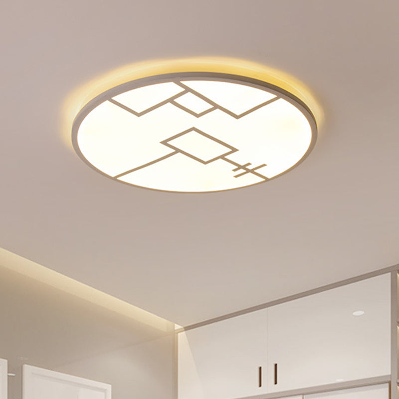 Modernist Round Ceiling Mounted Light Metal Living Room LED Flush Mount Fixture in Black/White with Geometric Pattern White Clearhalo 'Ceiling Lights' 'Close To Ceiling Lights' 'Close to ceiling' 'Flush mount' Lighting' 1709634