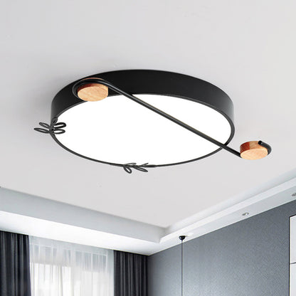 16"/19.5" Wide Drum Metallic Flushmount Lighting Simple Black/Grey/White LED Ceiling Light Fixture for Bedroom Black Clearhalo 'Ceiling Lights' 'Close To Ceiling Lights' 'Close to ceiling' 'Flush mount' Lighting' 1709647