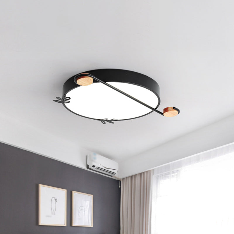 16"/19.5" Wide Drum Metallic Flushmount Lighting Simple Black/Grey/White LED Ceiling Light Fixture for Bedroom Clearhalo 'Ceiling Lights' 'Close To Ceiling Lights' 'Close to ceiling' 'Flush mount' Lighting' 1709648