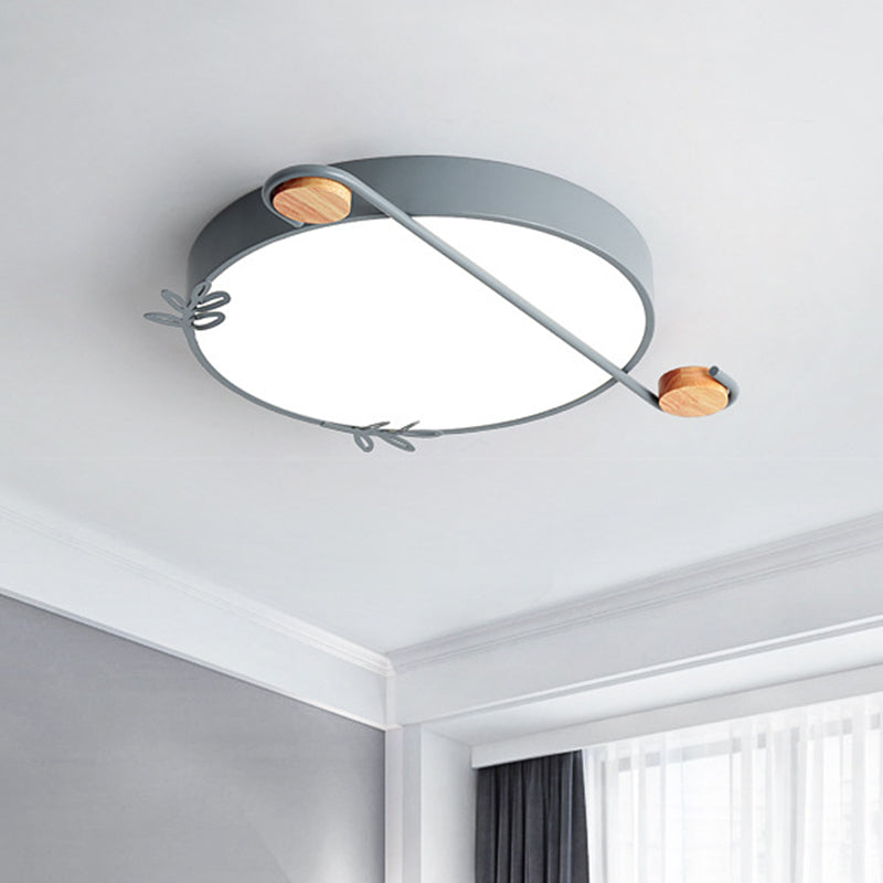 16"/19.5" Wide Drum Metallic Flushmount Lighting Simple Black/Grey/White LED Ceiling Light Fixture for Bedroom Grey Clearhalo 'Ceiling Lights' 'Close To Ceiling Lights' 'Close to ceiling' 'Flush mount' Lighting' 1709652