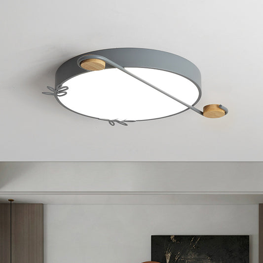 16"/19.5" Wide Drum Metallic Flushmount Lighting Simple Black/Grey/White LED Ceiling Light Fixture for Bedroom Clearhalo 'Ceiling Lights' 'Close To Ceiling Lights' 'Close to ceiling' 'Flush mount' Lighting' 1709654