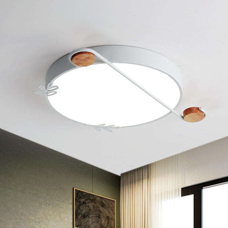 16"/19.5" Wide Drum Metallic Flushmount Lighting Simple Black/Grey/White LED Ceiling Light Fixture for Bedroom Clearhalo 'Ceiling Lights' 'Close To Ceiling Lights' 'Close to ceiling' 'Flush mount' Lighting' 1709658