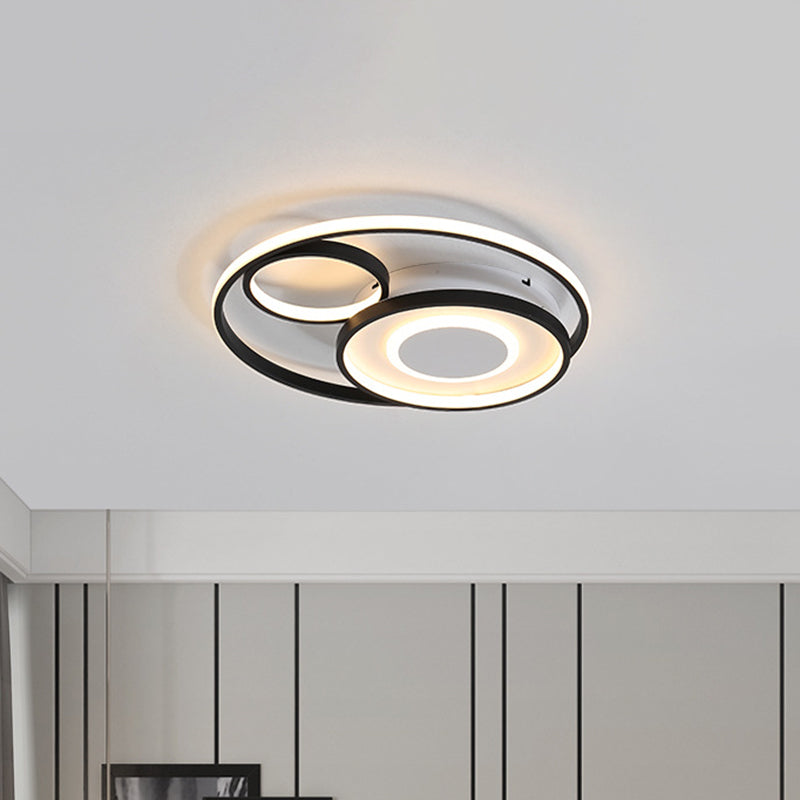 Metallic Multiple Circle Flush Mount Lamp Modernist 18"/21.5" Width LED Black Ceiling Mounted Fixture for Bedroom in Warm/White Light Clearhalo 'Ceiling Lights' 'Close To Ceiling Lights' 'Close to ceiling' 'Flush mount' Lighting' 1709675