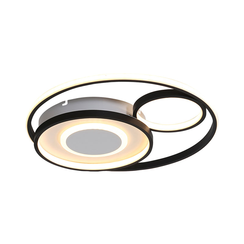 Metallic Multiple Circle Flush Mount Lamp Modernist 18"/21.5" Width LED Black Ceiling Mounted Fixture for Bedroom in Warm/White Light Clearhalo 'Ceiling Lights' 'Close To Ceiling Lights' 'Close to ceiling' 'Flush mount' Lighting' 1709676