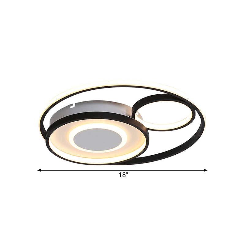 Metallic Multiple Circle Flush Mount Lamp Modernist 18"/21.5" Width LED Black Ceiling Mounted Fixture for Bedroom in Warm/White Light Clearhalo 'Ceiling Lights' 'Close To Ceiling Lights' 'Close to ceiling' 'Flush mount' Lighting' 1709677