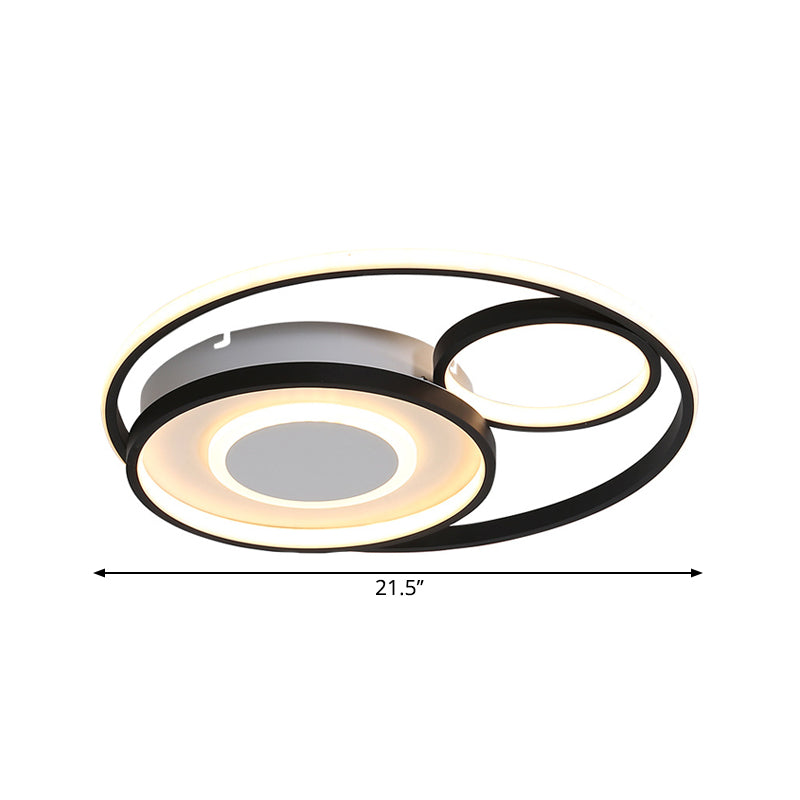 Metallic Multiple Circle Flush Mount Lamp Modernist 18"/21.5" Width LED Black Ceiling Mounted Fixture for Bedroom in Warm/White Light Clearhalo 'Ceiling Lights' 'Close To Ceiling Lights' 'Close to ceiling' 'Flush mount' Lighting' 1709678