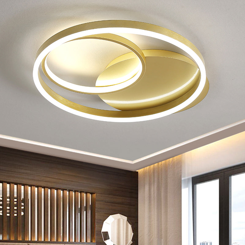 Halo Ring Flush Mount Contemporary Metallic Gold/Coffee LED Ceiling Light Fixture in Warm/White Light, 18/21.5 Inch Width Gold Clearhalo 'Ceiling Lights' 'Close To Ceiling Lights' 'Close to ceiling' 'Flush mount' Lighting' 1709684