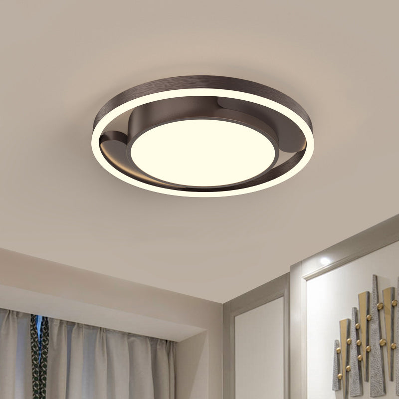 Circle Metallic Flush Ceiling Lighting Modern Gold/Coffee LED Flush Mount Lamp for Living Room, 16"/19.5" Dia Coffee Clearhalo 'Ceiling Lights' 'Close To Ceiling Lights' 'Close to ceiling' 'Flush mount' Lighting' 1709697