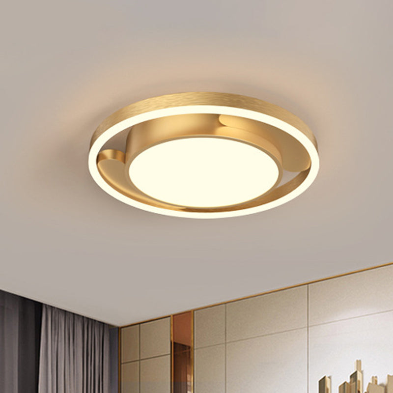 Circle Metallic Flush Ceiling Lighting Modern Gold/Coffee LED Flush Mount Lamp for Living Room, 16"/19.5" Dia Gold Clearhalo 'Ceiling Lights' 'Close To Ceiling Lights' 'Close to ceiling' 'Flush mount' Lighting' 1709702