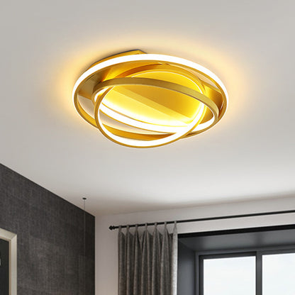 Gold 3-Hoop Flush Mount Lighting Simple LED Metallic Flush Ceiling Lamp Fixture for Sitting Room Gold Clearhalo 'Ceiling Lights' 'Close To Ceiling Lights' 'Close to ceiling' 'Flush mount' Lighting' 1709706