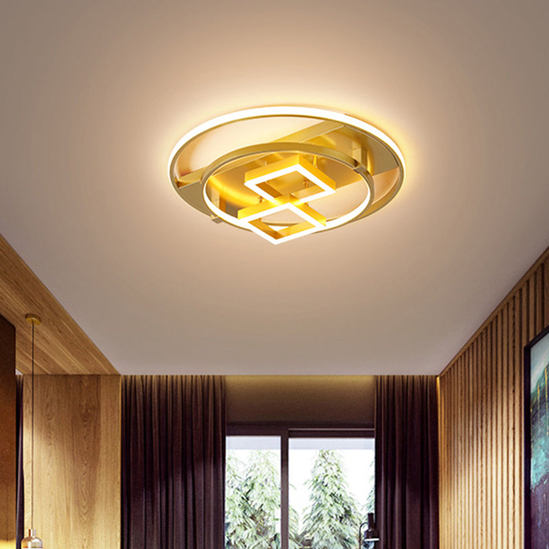 Metallic Square and Circle Flush Mount Light Modernist Gold LED Ceiling Lamp Fixture for Bedroom Gold Clearhalo 'Ceiling Lights' 'Close To Ceiling Lights' 'Close to ceiling' 'Flush mount' Lighting' 1709710