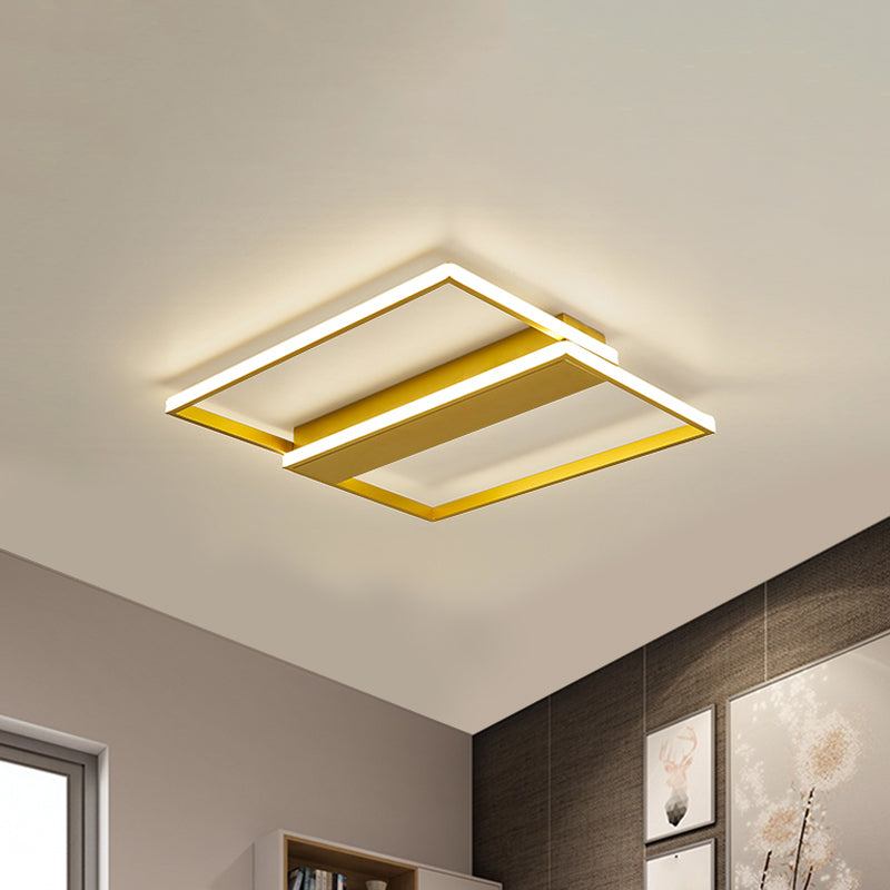 Dual Rectangle Frame Flush Ceiling Light Modernist Metallic Sitting Room LED Flush Mount Lamp in Gold, 16"/19.5" Width Gold Clearhalo 'Ceiling Lights' 'Close To Ceiling Lights' 'Close to ceiling' 'Flush mount' Lighting' 1709718