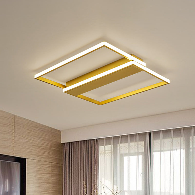 Dual Rectangle Frame Flush Ceiling Light Modernist Metallic Sitting Room LED Flush Mount Lamp in Gold, 16"/19.5" Width Clearhalo 'Ceiling Lights' 'Close To Ceiling Lights' 'Close to ceiling' 'Flush mount' Lighting' 1709719