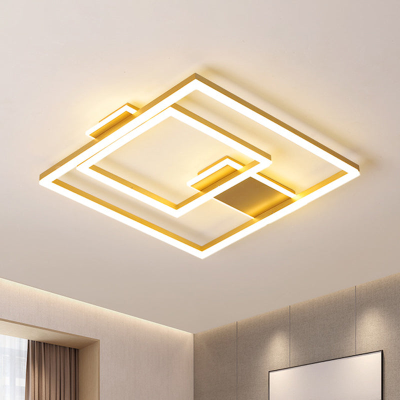 16"/19.5" W LED Bedroom Flush Ceiling Light Simple Gold Flush Mount Lamp with Square Figure Metal Shade in White/Warm Light Gold Clearhalo 'Ceiling Lights' 'Close To Ceiling Lights' 'Close to ceiling' 'Flush mount' Lighting' 1709727