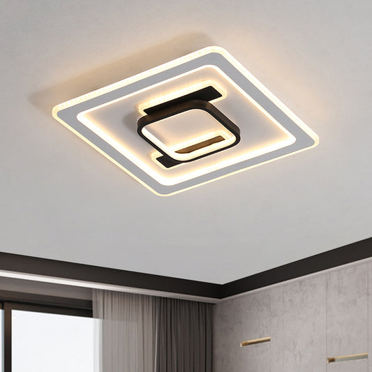 Square Frame Flush Mount Lamp Modernist Metallic Bedroom Black and White LED Flush Mount Fixture in Warm/White Light Black-White Clearhalo 'Ceiling Lights' 'Close To Ceiling Lights' 'Close to ceiling' 'Flush mount' Lighting' 1709732