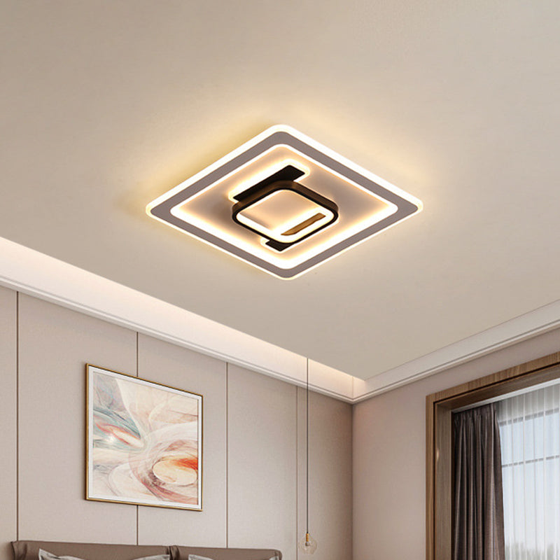 Square Frame Flush Mount Lamp Modernist Metallic Bedroom Black and White LED Flush Mount Fixture in Warm/White Light Clearhalo 'Ceiling Lights' 'Close To Ceiling Lights' 'Close to ceiling' 'Flush mount' Lighting' 1709733