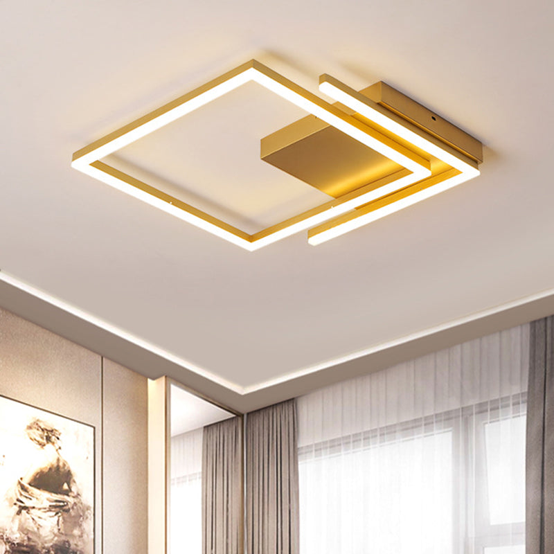 Metallic Square Design Flush Mount Fixture Simplicity 18"/22" Wide LED Gold Flush Ceiling Fixture for Bedroom, Warm/White Light Clearhalo 'Ceiling Lights' 'Close To Ceiling Lights' 'Close to ceiling' 'Flush mount' Lighting' 1709737