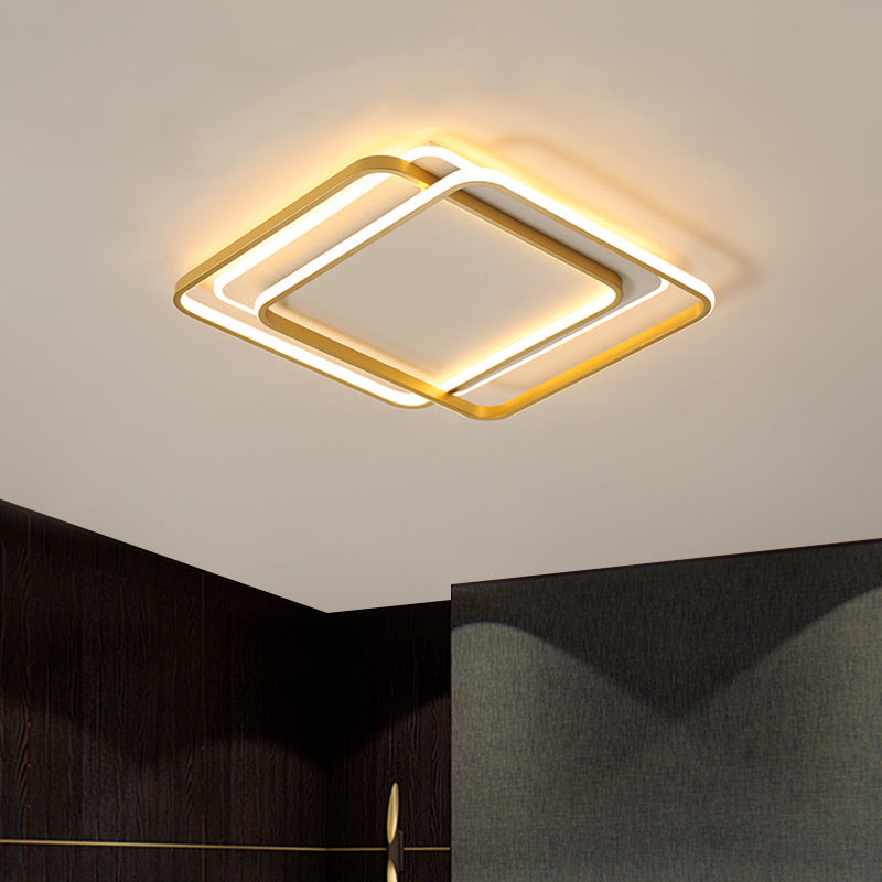 16.5"/20.5" Width LED Bedroom Flush Mount Lamp Contemporary Gold Flush Ceiling Lighting with 2-Square Acrylic Shade in Warm/White Light Gold Clearhalo 'Ceiling Lights' 'Close To Ceiling Lights' 'Close to ceiling' 'Flush mount' Lighting' 1709741