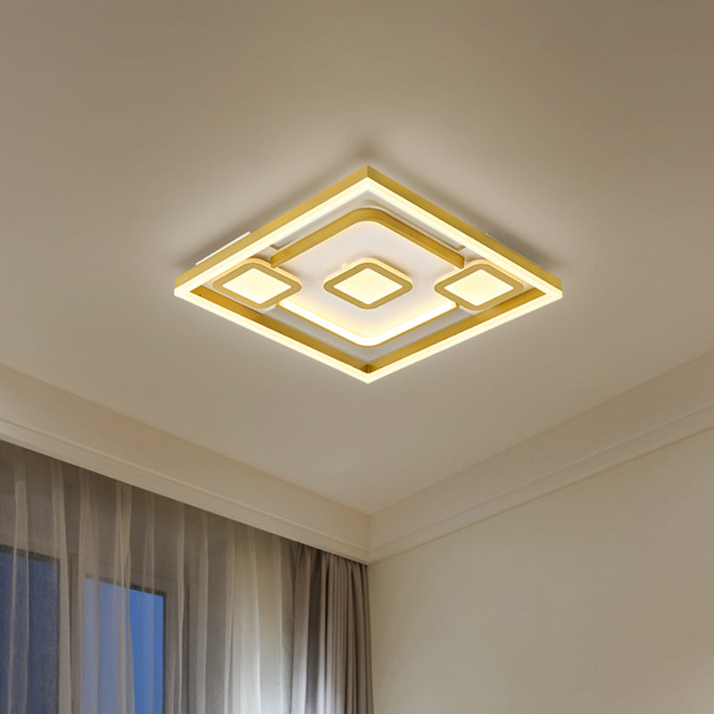 Square Metallic Ceiling Light Fixture Simple LED Gold Flush Mount Lighting for Bedroom Gold Clearhalo 'Ceiling Lights' 'Close To Ceiling Lights' 'Close to ceiling' 'Flush mount' Lighting' 1709746