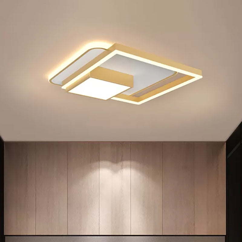 Square Bedroom Flush Mount Fixture Metal 18/21.5 Inch W LED Simplicity Flush Ceiling Light in Gold/White Gold Clearhalo 'Ceiling Lights' 'Close To Ceiling Lights' 'Close to ceiling' 'Flush mount' Lighting' 1709755