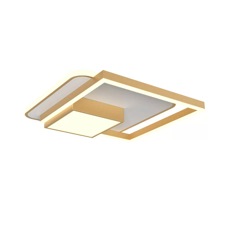 Square Bedroom Flush Mount Fixture Metal 18/21.5 Inch W LED Simplicity Flush Ceiling Light in Gold/White Clearhalo 'Ceiling Lights' 'Close To Ceiling Lights' 'Close to ceiling' 'Flush mount' Lighting' 1709757