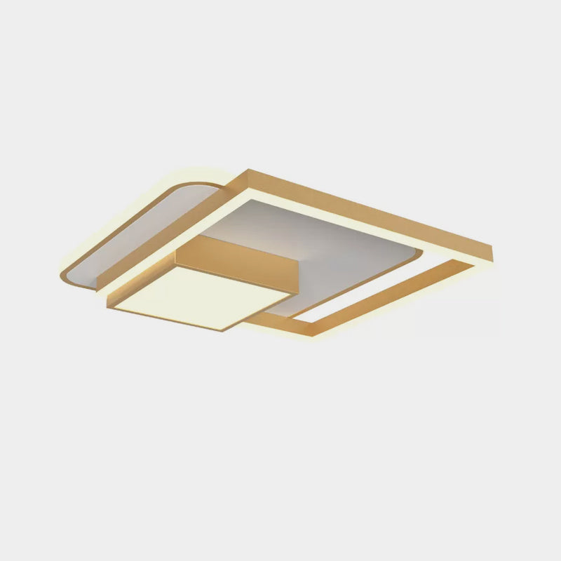 Square Bedroom Flush Mount Fixture Metal 18/21.5 Inch W LED Simplicity Flush Ceiling Light in Gold/White Clearhalo 'Ceiling Lights' 'Close To Ceiling Lights' 'Close to ceiling' 'Flush mount' Lighting' 1709758