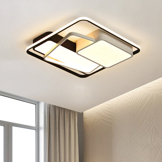 Modernist LED Ceiling Mounted Lamp with Acrylic Shade Black Geometric Flushmount Lighting in Warm/White Light, 18"/21.5" Width Black-White Clearhalo 'Ceiling Lights' 'Close To Ceiling Lights' 'Close to ceiling' 'Flush mount' Lighting' 1709759