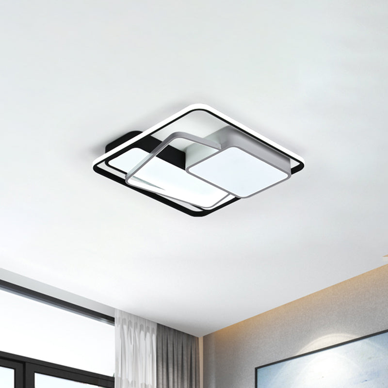 Modernist LED Ceiling Mounted Lamp with Acrylic Shade Black Geometric Flushmount Lighting in Warm/White Light, 18"/21.5" Width Clearhalo 'Ceiling Lights' 'Close To Ceiling Lights' 'Close to ceiling' 'Flush mount' Lighting' 1709760