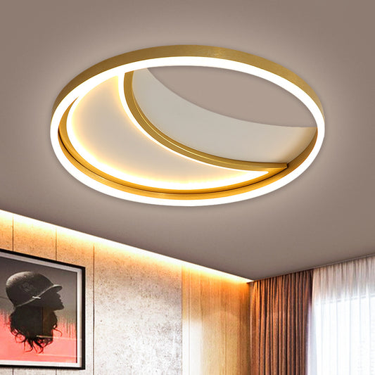 Moon Metallic Flush Light Fixture Contemporary LED Gold Flush Mount Lamp in White/3 Color Light Gold Clearhalo 'Ceiling Lights' 'Close To Ceiling Lights' 'Close to ceiling' 'Flush mount' Lighting' 1709788