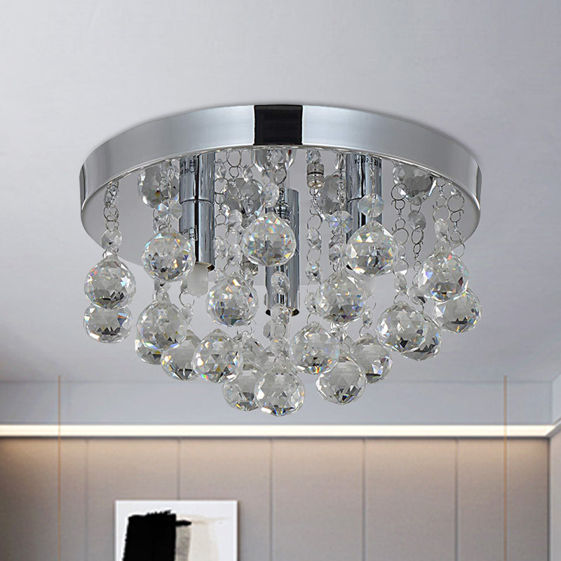 Cascading Bedroom Flush Mount Light Crystal Orbs 3 Bulbs Modernist Ceiling Lighting in Chrome Chrome Clearhalo 'Ceiling Lights' 'Close To Ceiling Lights' 'Close to ceiling' 'Flush mount' Lighting' 1709909