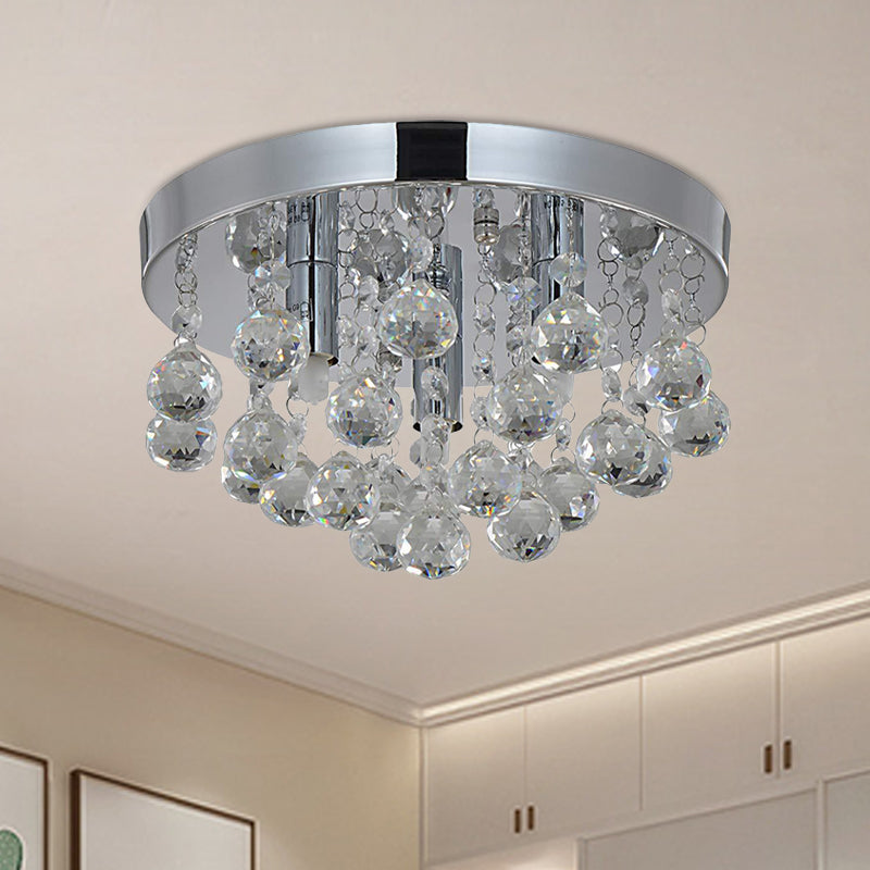 Cascading Bedroom Flush Mount Light Crystal Orbs 3 Bulbs Modernist Ceiling Lighting in Chrome Clearhalo 'Ceiling Lights' 'Close To Ceiling Lights' 'Close to ceiling' 'Flush mount' Lighting' 1709910