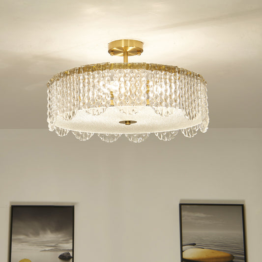 Drum Bevel Cut Glass Semi Flush Mount Contemporary 4-Light Gold Close to Ceiling Lamp Gold Clearhalo 'Ceiling Lights' 'Close To Ceiling Lights' 'Close to ceiling' 'Semi-flushmount' Lighting' 1709917