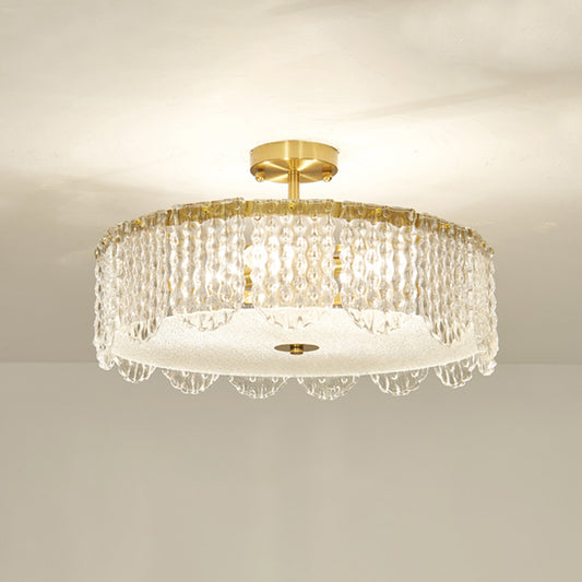 Drum Bevel Cut Glass Semi Flush Mount Contemporary 4-Light Gold Close to Ceiling Lamp Clearhalo 'Ceiling Lights' 'Close To Ceiling Lights' 'Close to ceiling' 'Semi-flushmount' Lighting' 1709918