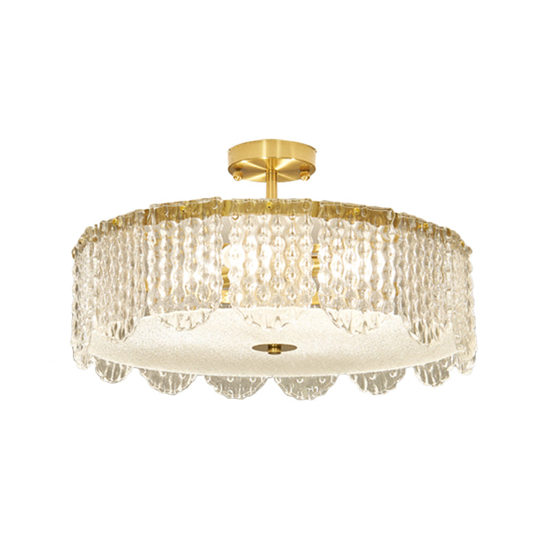 Drum Bevel Cut Glass Semi Flush Mount Contemporary 4-Light Gold Close to Ceiling Lamp Clearhalo 'Ceiling Lights' 'Close To Ceiling Lights' 'Close to ceiling' 'Semi-flushmount' Lighting' 1709919