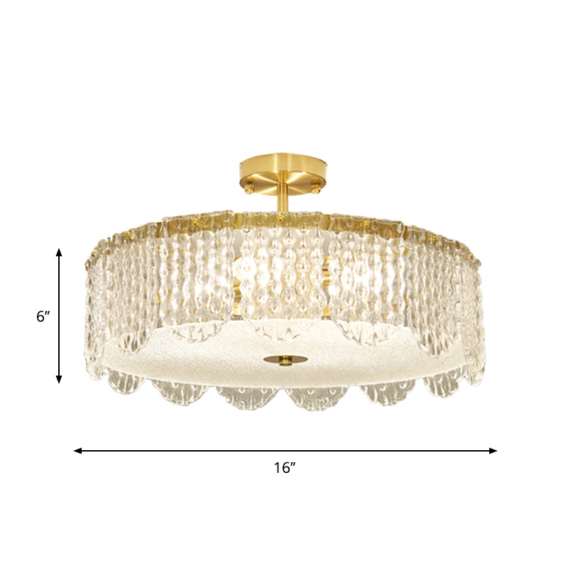 Drum Bevel Cut Glass Semi Flush Mount Contemporary 4-Light Gold Close to Ceiling Lamp Clearhalo 'Ceiling Lights' 'Close To Ceiling Lights' 'Close to ceiling' 'Semi-flushmount' Lighting' 1709920