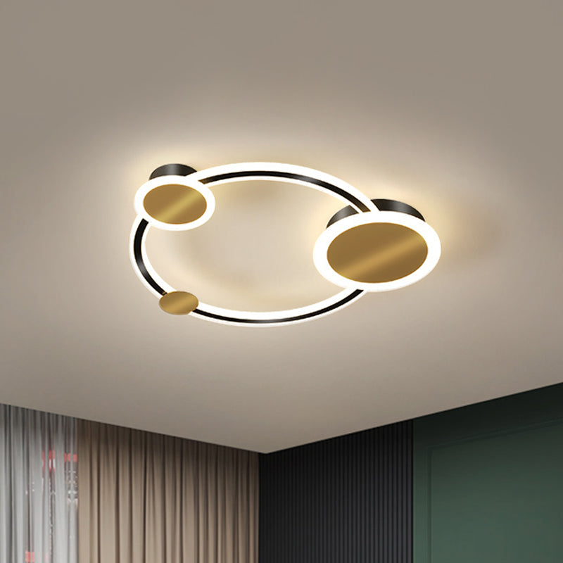 Metal Circular Semi Flush Lamp Modernism LED Ceiling Mounted Fixture in Black, Warm/White Light Black Clearhalo 'Ceiling Lights' 'Close To Ceiling Lights' 'Close to ceiling' 'Semi-flushmount' Lighting' 1709935