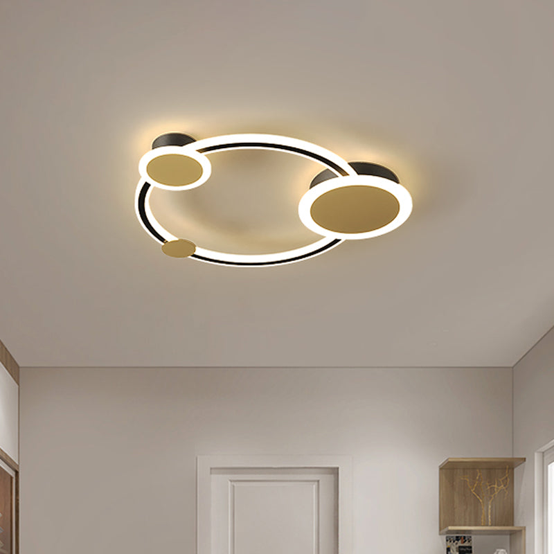 Metal Circular Semi Flush Lamp Modernism LED Ceiling Mounted Fixture in Black, Warm/White Light Clearhalo 'Ceiling Lights' 'Close To Ceiling Lights' 'Close to ceiling' 'Semi-flushmount' Lighting' 1709936