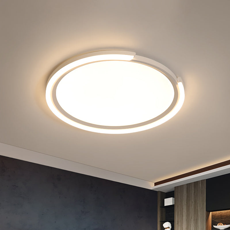 16"/19.5"/23.5" W Simple LED Flushmount White Round Close to Ceiling Lamp with Metallic Shade in Warm/White Light White Clearhalo 'Ceiling Lights' 'Close To Ceiling Lights' 'Close to ceiling' 'Flush mount' Lighting' 1709948