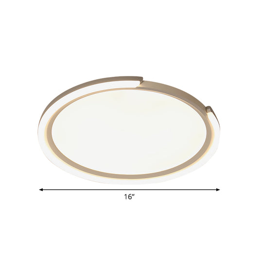 16"/19.5"/23.5" W Simple LED Flushmount White Round Close to Ceiling Lamp with Metallic Shade in Warm/White Light Clearhalo 'Ceiling Lights' 'Close To Ceiling Lights' 'Close to ceiling' 'Flush mount' Lighting' 1709951