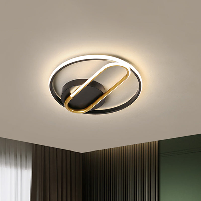 Ring and Oval Metal Ceiling Flush Modernist 16.5"/20.5" Width LED Black Flush Lighting Fixture in Warm/White Light Black Clearhalo 'Ceiling Lights' 'Close To Ceiling Lights' 'Close to ceiling' 'Flush mount' Lighting' 1709954