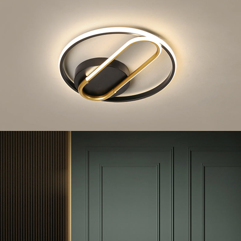 Ring and Oval Metal Ceiling Flush Modernist 16.5"/20.5" Width LED Black Flush Lighting Fixture in Warm/White Light Clearhalo 'Ceiling Lights' 'Close To Ceiling Lights' 'Close to ceiling' 'Flush mount' Lighting' 1709955