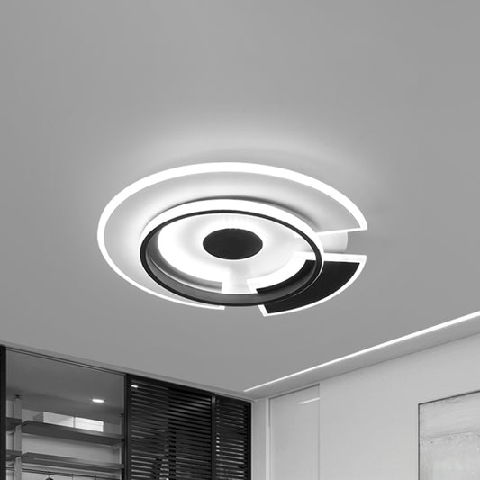 Circular Bedroom Flush Light Fixture Metallic LED Minimalism Ceiling Flush Mount in Black and White, 18"/21.5" W Black-White Clearhalo 'Ceiling Lights' 'Close To Ceiling Lights' 'Close to ceiling' 'Flush mount' Lighting' 1709959