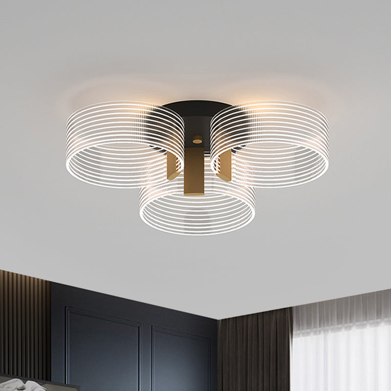 Black-Gold Round Semi Flush Simple 2/3/5 Lights Acrylic Ceiling Mount Light Fixture for Parlor 3 Black-Gold Clearhalo 'Ceiling Lights' 'Close To Ceiling Lights' 'Close to ceiling' 'Semi-flushmount' Lighting' 1709976