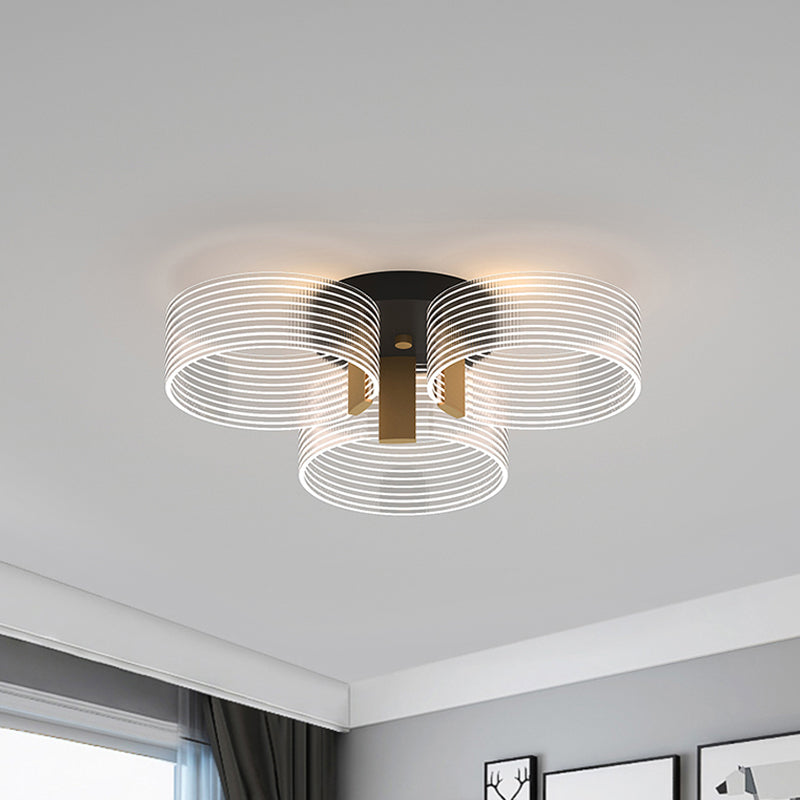 Black-Gold Round Semi Flush Simple 2/3/5 Lights Acrylic Ceiling Mount Light Fixture for Parlor Clearhalo 'Ceiling Lights' 'Close To Ceiling Lights' 'Close to ceiling' 'Semi-flushmount' Lighting' 1709977